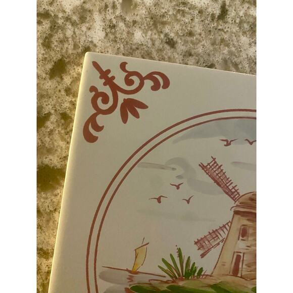 Vtg 1970s Collector Ceramic Tile Trivet 6x6 Aleluia Aveiro Portugal Windmill - Picture 4 of 5